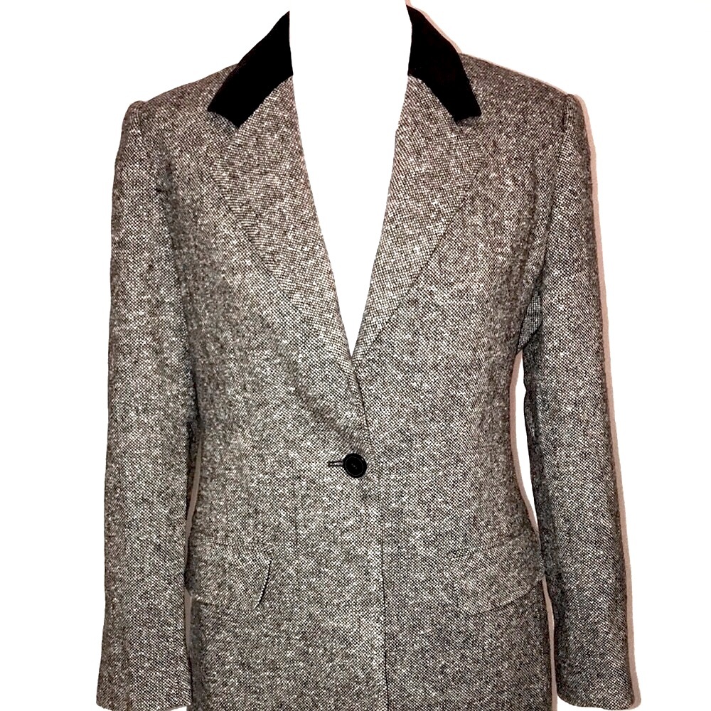 ❤️ Women's JENNIFER MOORE EUC Tweed Jacket Blazer with Black Velvet Collar Sz 6